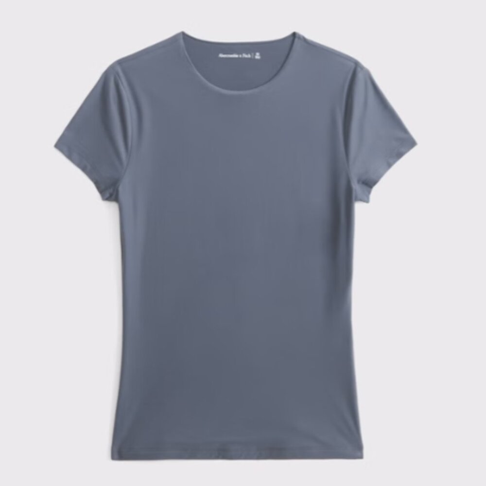 Abercrombie and Fitch Soft Matte Seamless Tuckable Baby Tee in Blue Gray Medium